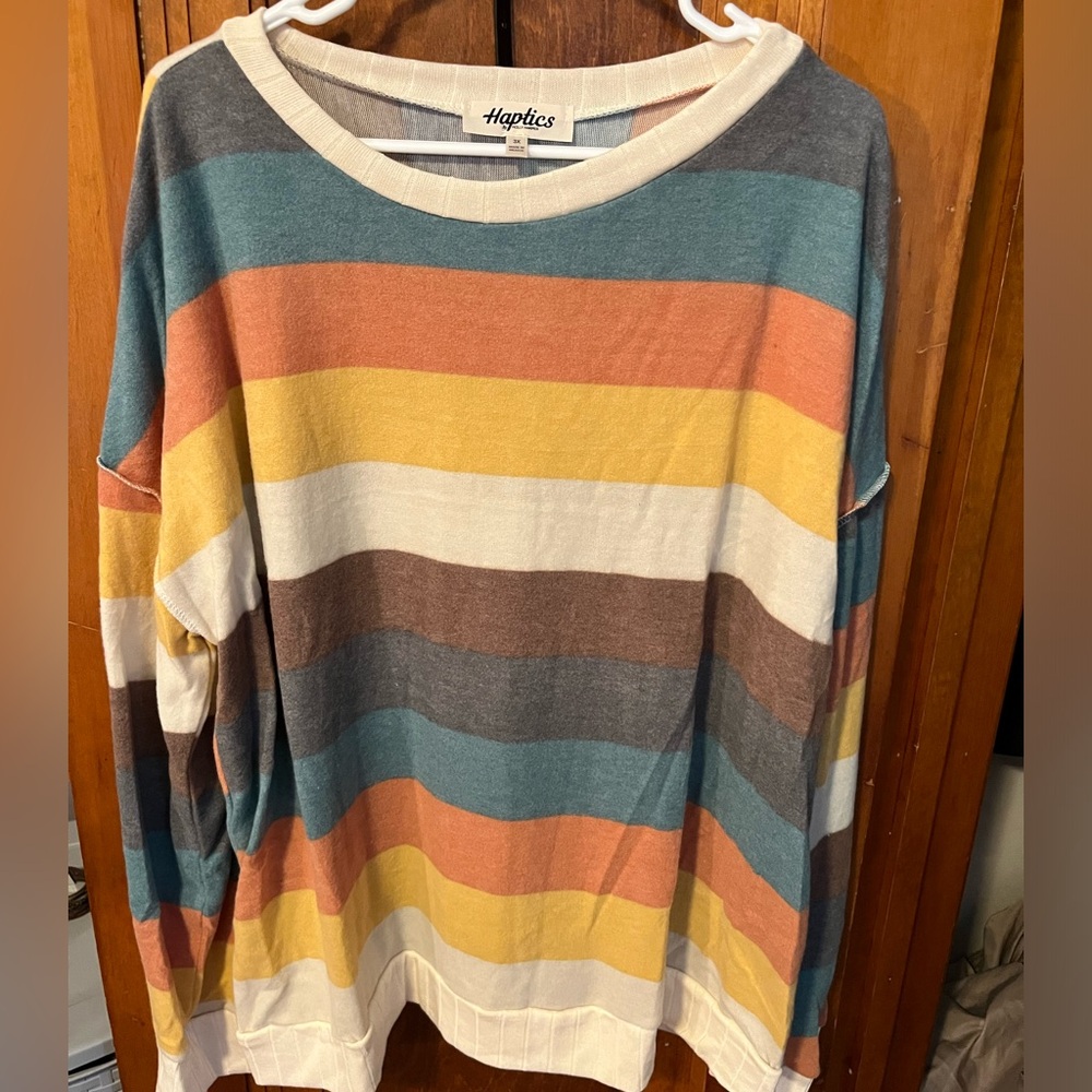 Ladies Haptics Large striped soft textured Sweater. Size 3x